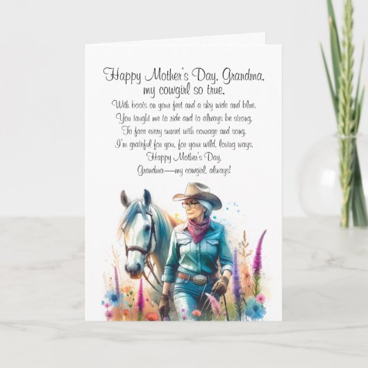 女性のカーボーイばあちゃん サンキューカード (正面)