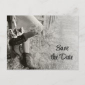 女性のカーボーイひまわり国の結婚式の日付を保存 案内ポストカード (正面)