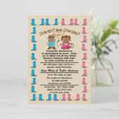 女性のカーボーイまたはカウボーイのジェンダーリビールパーティの招待状 招待状 (スタンド正面)