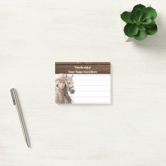 女性のカーボーイを着ているステットソン水色の馬の西 ポストイット (オフィス)