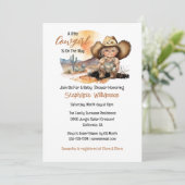 女性のカーボーイを着てカウボーイのブーツ帽をテキサス州ベビー 招待状 (スタンド正面)