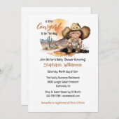 女性のカーボーイを着てカウボーイのブーツ帽をテキサス州ベビー 招待状 (正面/裏面)