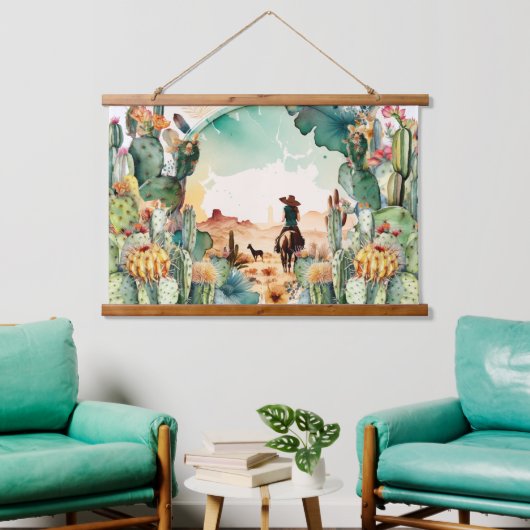 女性のカーボーイアウトトリード水の色の砂漠サボテンの装飾 吊り下げ型タペストリー (リビング)