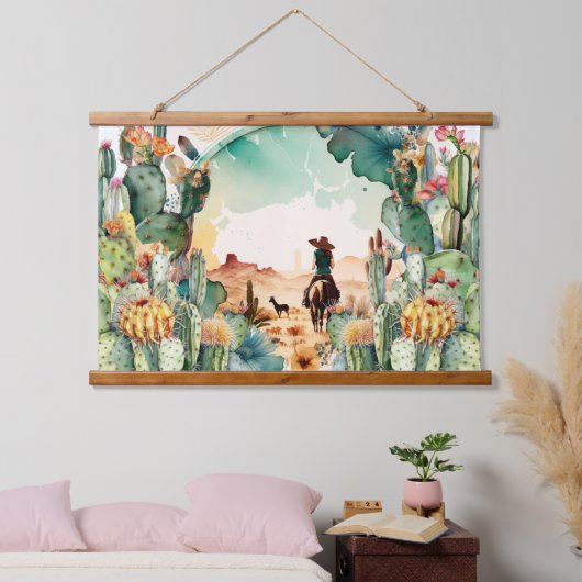 女性のカーボーイアウトトリード水の色の砂漠サボテンの装飾 吊り下げ型タペストリー (寝室)
