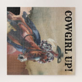 女性のカーボーイアップ馬乗りウェスタン懸命 ジグソーパズル (横)