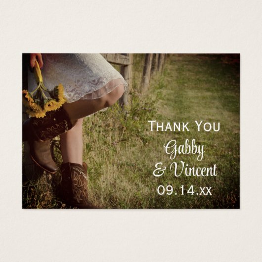 女性のカーボーイアンドサンフラワーズウェスタン結婚式の引き出物ラベル (正面)