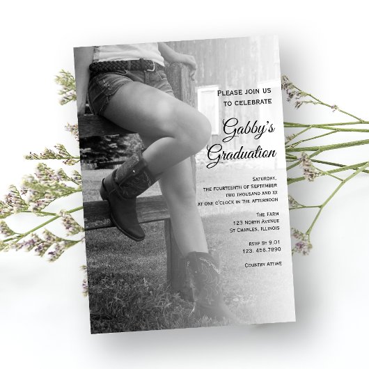 女性のカーボーイアンドフェンスバーンパーティー卒業招待状 招待状