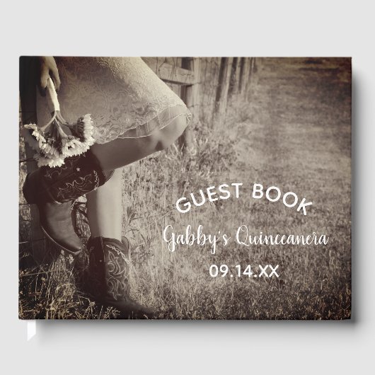 女性のカーボーイインブーツとヒマワリキンセアニェラ ゲストブック (正面)