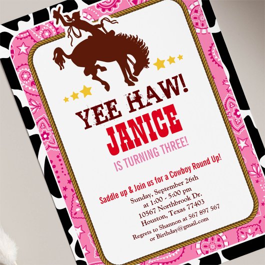 女性のカーボーイウェスタンオールドウエストバースデーパーティーの招待 招待状
