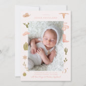 女性のカーボーイウェスタンベビー写真誕生のお知らせ 案内状 (正面)