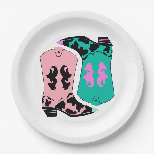 女性のカーボーイウェスタンモダンブーツ農家ランチカウボーイ ペーパープレート (正面)