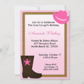 女性のカーボーイウェスタン誕生日招待状 招待状 (正面)