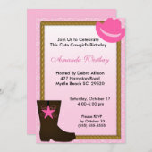 女性のカーボーイウェスタン誕生日招待状 招待状 (正面/裏面)