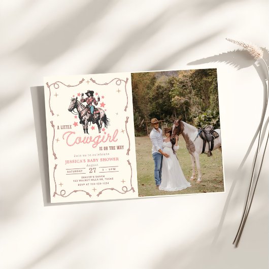 女性のカーボーイウェスタン赤ちゃんシャワー写真 招待状