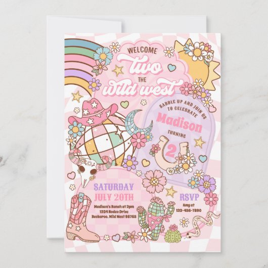 女性のカーボーイウェルカムツーザワイルドウェスト2歳の誕生日 招待状 (正面)