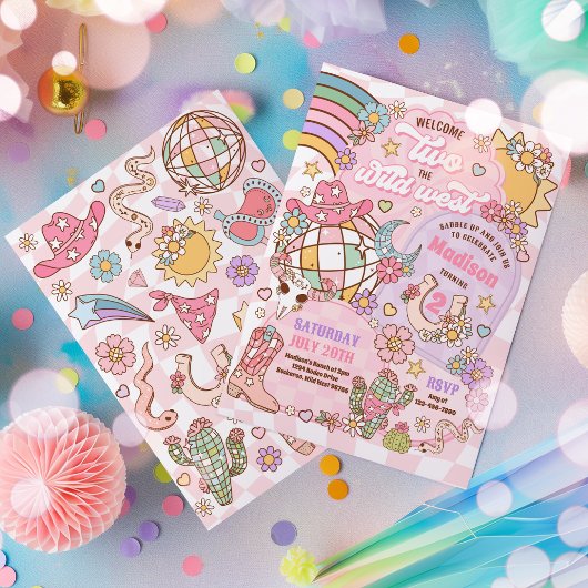 女性のカーボーイウェルカムツーザワイルドウェスト2歳の誕生日 招待状