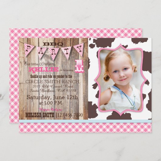女性のカーボーイウェ素朴スタンテーマ誕生日招待状 招待状 (正面/裏面)