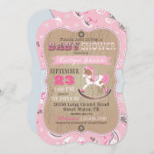 女性のカーボーイウェ素朴スタンロッキングホースベビーシャワー 招待状 (正面/裏面)