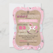 女性のカーボーイウェ素朴スタンロッキングホースベビーシャワー 招待状 (正面)