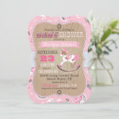 女性のカーボーイウェ素朴スタンロッキングホースベビーシャワー 招待状 (スタンド正面)