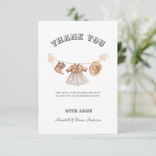 女性のカーボーイウエスタンカントリーベビーシャワー サンキューカード (スタンド正面)