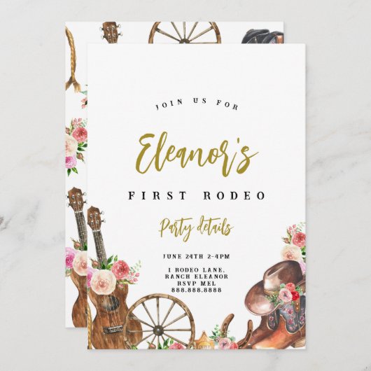 女性のカーボーイウエスタンカントリー誕生日招待状 招待状 (正面/裏面)