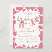 女性のカーボーイウエスタンコウィドクロザラインベビーシャワー 招待状 (正面)