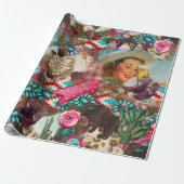 女性のカーボーイウエスタンコラージュターコイズブーツシックな女の子 ラッピングペーパー (アンロールド)