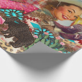 女性のカーボーイウエスタンコラージュターコイズブーツシックな女の子 ラッピングペーパー (角)