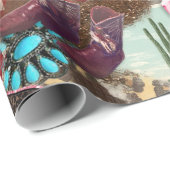 女性のカーボーイウエスタンコラージュターコイズブーツシックな女の子 ラッピングペーパー (ロールコーナー)