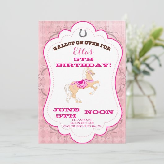 女性のカーボーイウエスタンバースデーパーティ招待状 招待状 (スタンド正面)