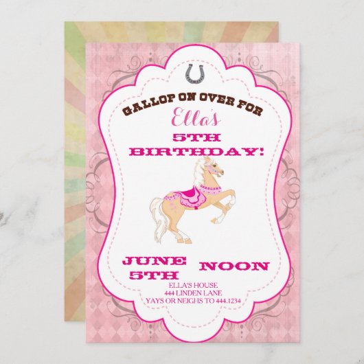 女性のカーボーイウエスタンバースデーパーティ招待状 招待状 (正面/裏面)