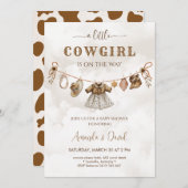女性のカーボーイウエスタンブラウンプライド赤ちゃんシャワー 招待状 (正面/裏面)