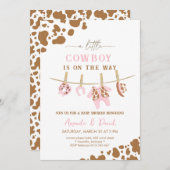 女性のカーボーイウエスタンブラウンプライド赤ちゃんシャワー 招待状 (正面/裏面)