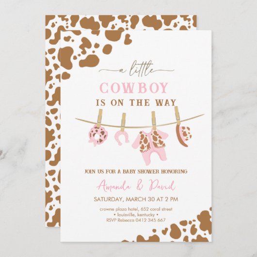 女性のカーボーイウエスタンブラウンプライド赤ちゃんシャワー 招待状 (正面/裏面)