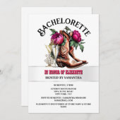 女性のカーボーイウエスタンブーツマゼンタ茶色の泡立ち性シック 招待状 (正面/裏面)