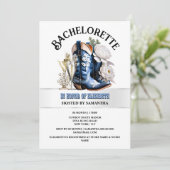 女性のカーボーイウエスタンブーツ青茶色の牡丹シック 招待状 (スタンド正面)