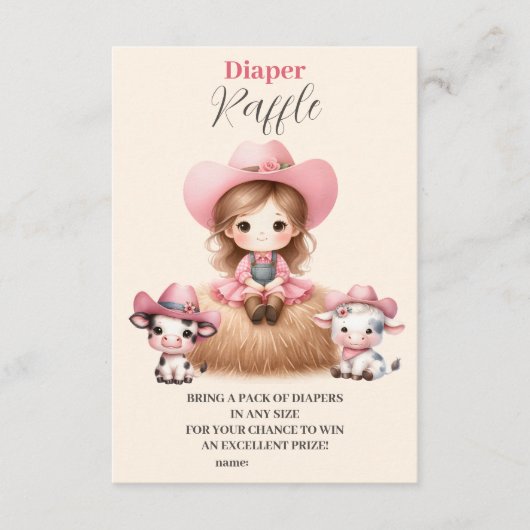 女性のカーボーイウエスタンベビーガールおむつラッフル エンクロージャーカード (正面)