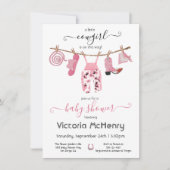 女性のカーボーイウエスタンベビーガールクロースレインベビーシャワー 招待状 (正面)