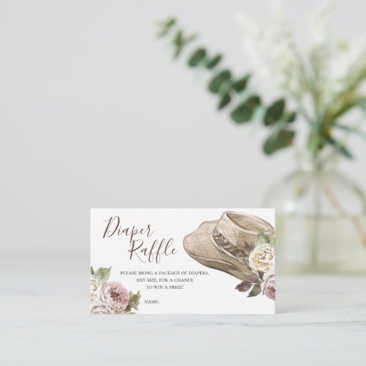 女性のカーボーイウエスタンベビーシャワーおむつラッフル エンクロージャーカード (スタンド正面)