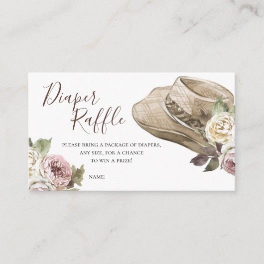 女性のカーボーイウエスタンベビーシャワーおむつラッフル エンクロージャーカード (正面)