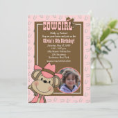 女性のカーボーイウエスタンモンキー5x7 *写真*誕生日 招待状 (スタンド正面)