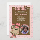 女性のカーボーイウエスタンモンキー5x7 *写真*誕生日 招待状 (正面/裏面)