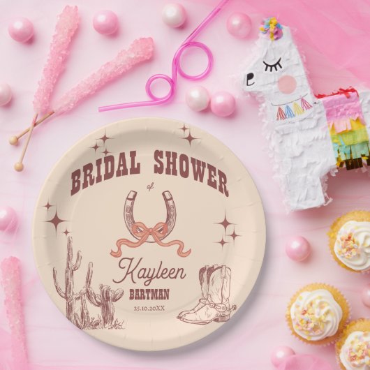 女性のカーボーイウエスタンレトロブライダルシャワーカスタマイズ ペーパープレート (パーティー)