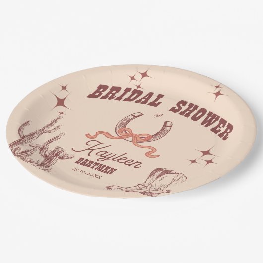女性のカーボーイウエスタンレトロブライダルシャワーカスタマイズ ペーパープレート (アングル)