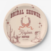 女性のカーボーイウエスタンレトロブライダルシャワーカスタマイズ ペーパープレート (正面)