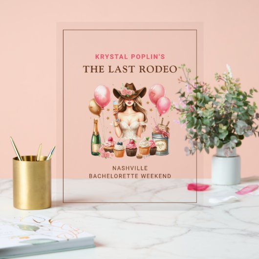 女性のカーボーイウエスタンロデオテーブルトップ アクリルサイン (ウェディング)