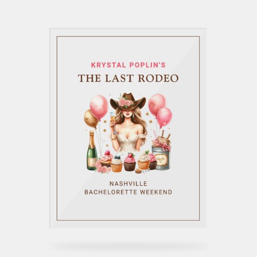 女性のカーボーイウエスタンロデオテーブルトップ アクリルサイン (正面)