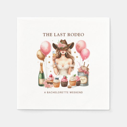 女性のカーボーイウエスタンロデオバチェロレッテブライダルシャワー スタンダードカクテルナプキン (正面)