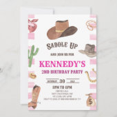 女性のカーボーイウエスタンロデオワイルドウエストバースデーパーティー 招待状 (正面)
